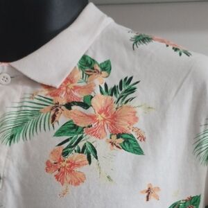 Threadbare Floral Print Polo Shirt - White, Green and Orange